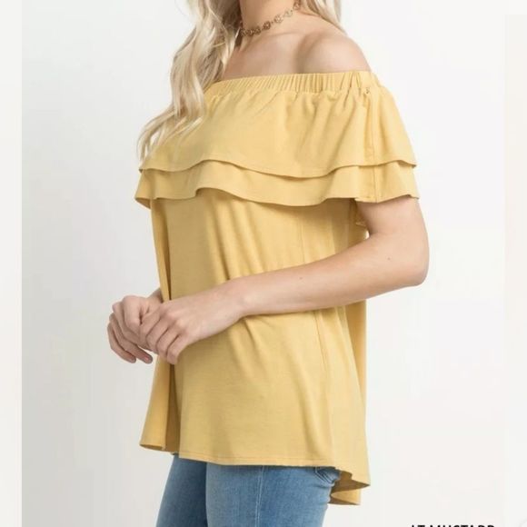 NEW Mittoshop Mustard Yellow Bamboo Ruffle Top - Picture 1 of 1